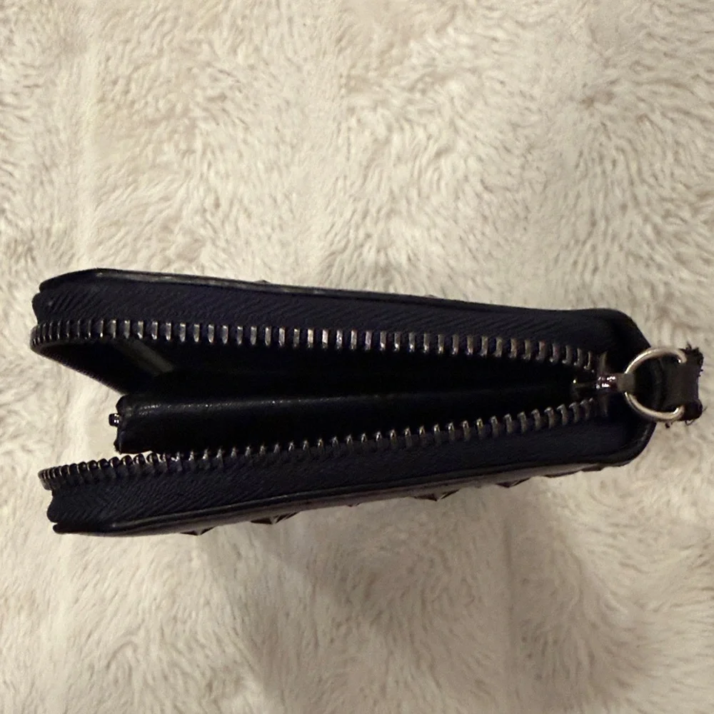 Jimmy Choo Navy Zippy Wallet with Silver Star Studs